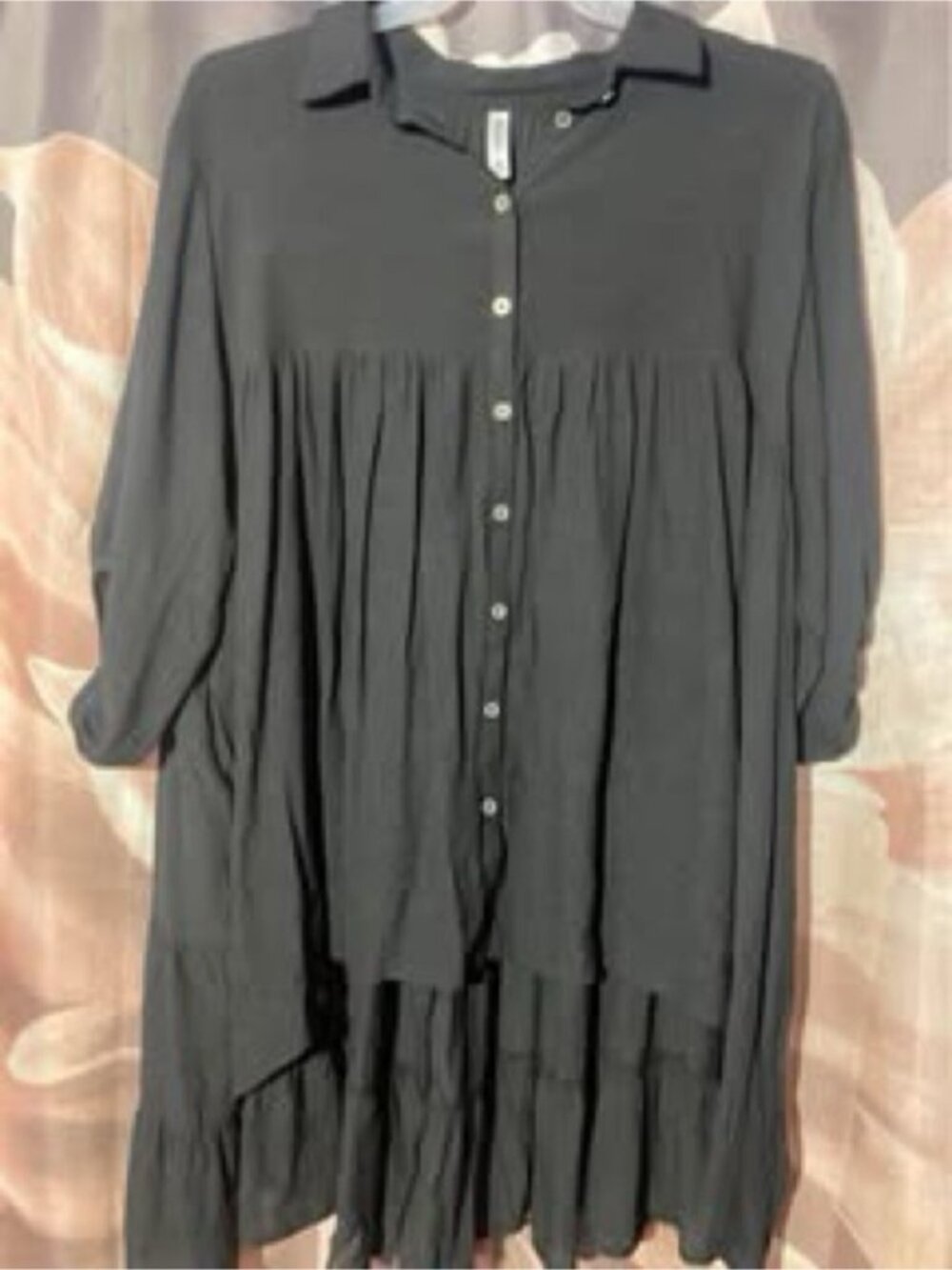 Zenana Outfitters Charcoal Button-Front Tiered Tunic